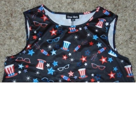 Womens Swing Dress Black Party 4th of July Medium Holiday Sleeveless Crewneck - Picture 3 of 5